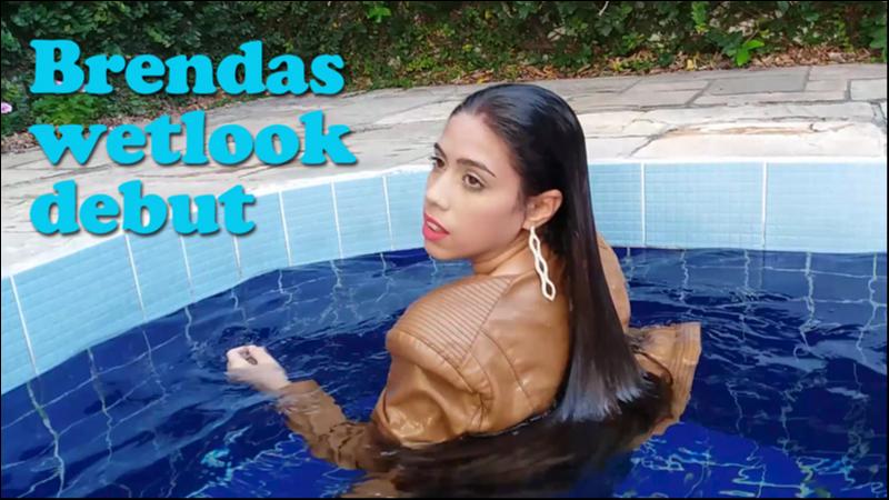 Brendas wetlook debut - jeans and leather in the pool